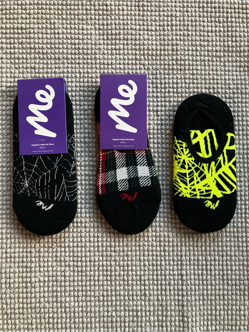 MeUndies Women’s No-Show Sock 3-Pack in Black, White, Red & Neon Yellow (S)